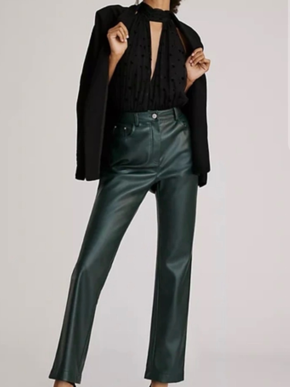 Avec Les Filles Forest Green Faux Leather Straight Leg Pants